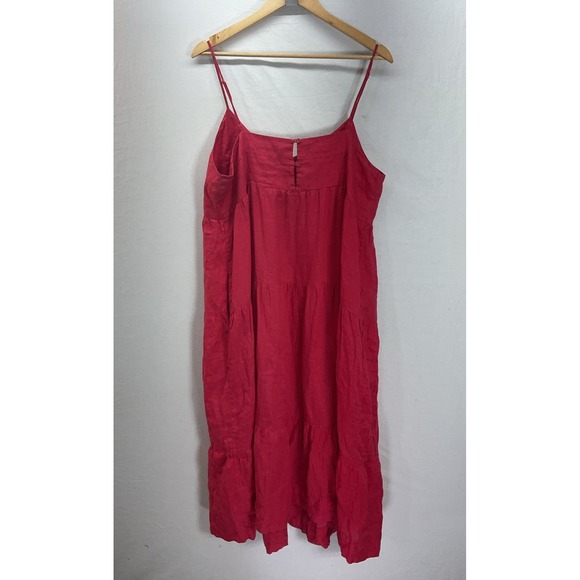 Johnny Was Calme Red coral 100% Linen Ruffle Tiered mid sun Dress Size XL - Picture 3 of 10